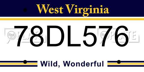 78DL576 West Virginia License Plate