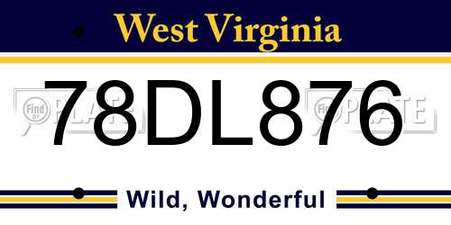 78DL876 West Virginia License Plate