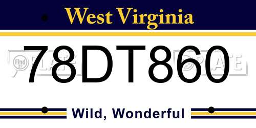 78DT860 West Virginia License Plate