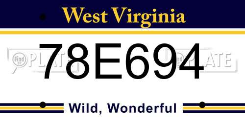 78E694 West Virginia License Plate