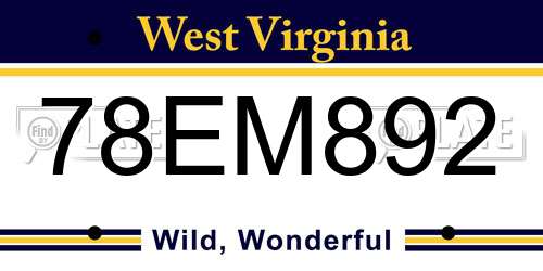 78EM892 West Virginia License Plate