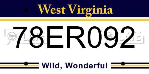 78ER092 West Virginia License Plate