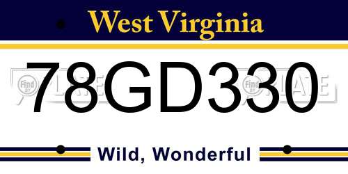 78GD330 West Virginia License Plate