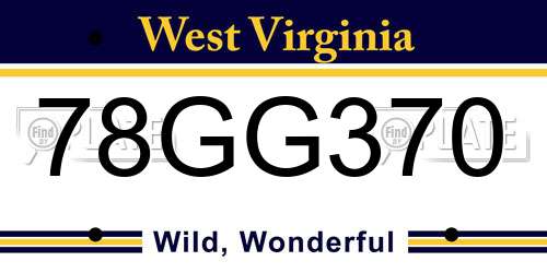 78GG370 West Virginia License Plate