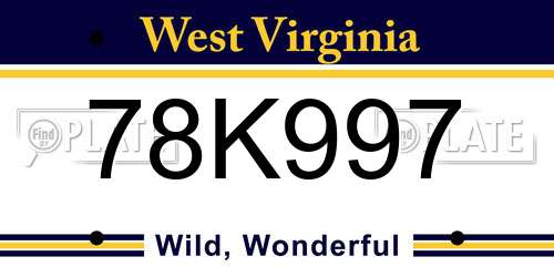 78K997 West Virginia License Plate