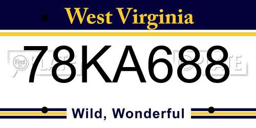 78KA688 West Virginia License Plate