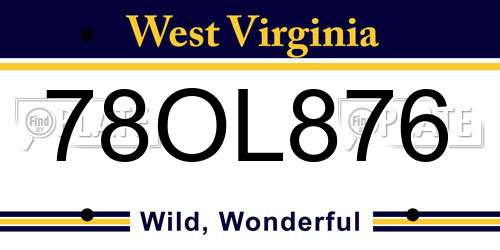 78OL876 West Virginia License Plate