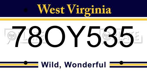 78OY535 West Virginia License Plate