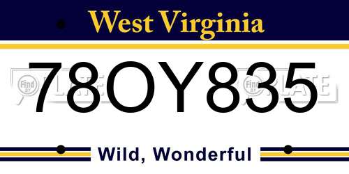 78OY835 West Virginia License Plate