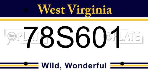 78S601 West Virginia License Plate