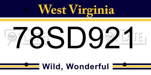 78SD921 West Virginia License Plate