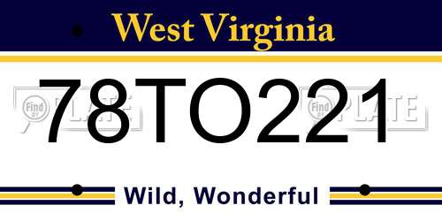 78TO221 West Virginia License Plate