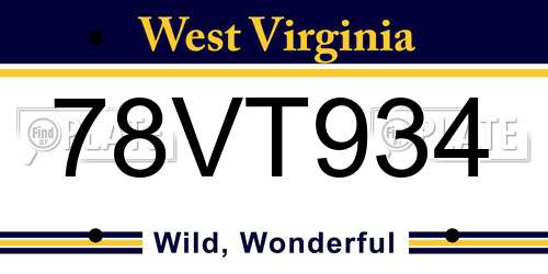 78VT934 West Virginia License Plate