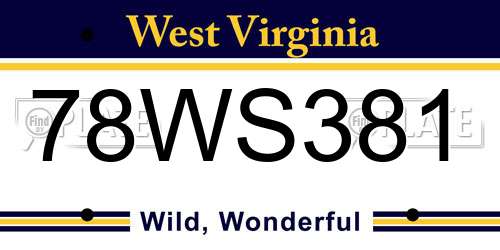 78WS381 West Virginia License Plate