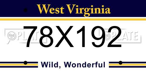 78X192 West Virginia License Plate