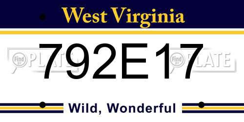 792E17 West Virginia License Plate