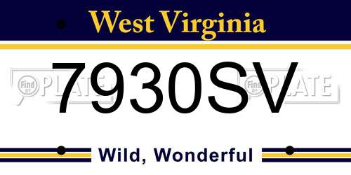 7930SV West Virginia License Plate