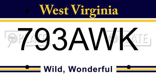 793AWK West Virginia License Plate