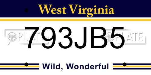 793JB5 West Virginia License Plate