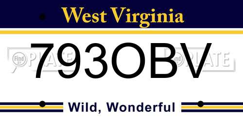 793OBV West Virginia License Plate