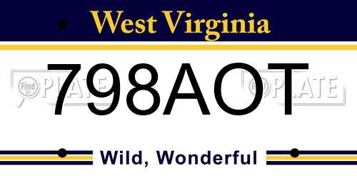 798AOT West Virginia License Plate