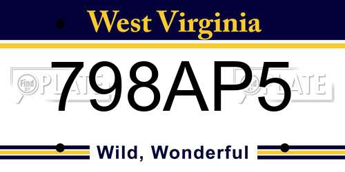798AP5 West Virginia License Plate