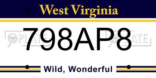 798AP8 West Virginia License Plate