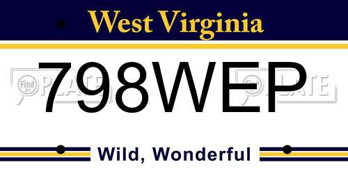 798WEP West Virginia License Plate