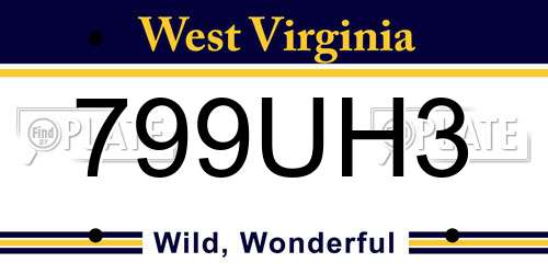 799UH3 West Virginia License Plate