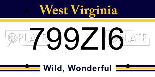 799ZI6 West Virginia License Plate
