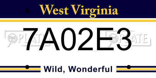 7A02E3 West Virginia License Plate