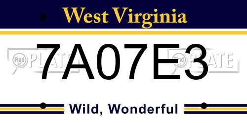 7A07E3 West Virginia License Plate