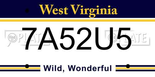 7A52U5 West Virginia License Plate