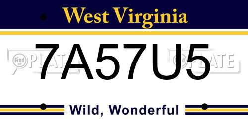7A57U5 West Virginia License Plate