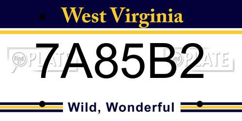 7A85B2 West Virginia License Plate