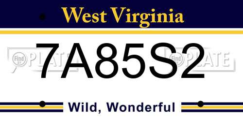 7A85S2 West Virginia License Plate