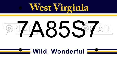 7A85S7 West Virginia License Plate