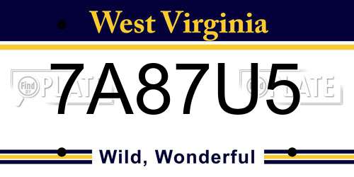 7A87U5 West Virginia License Plate