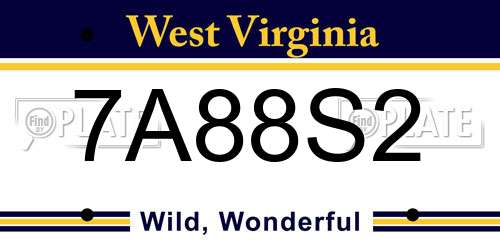 7A88S2 West Virginia License Plate