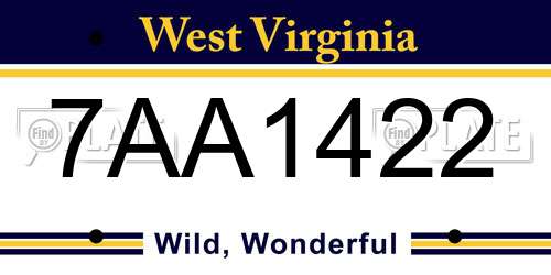 7AA1422 West Virginia License Plate