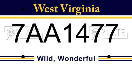 7AA1477 West Virginia License Plate
