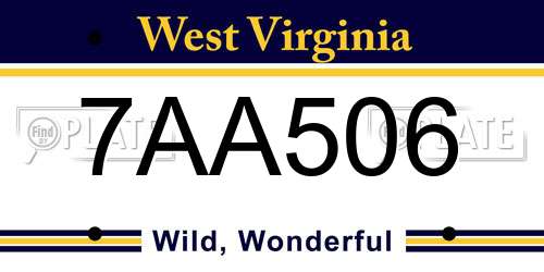 7AA506 West Virginia License Plate