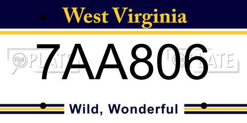 7AA806 West Virginia License Plate
