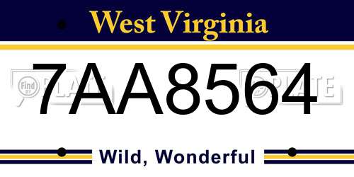 7AA8564 West Virginia License Plate