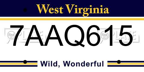 7AAQ615 West Virginia License Plate