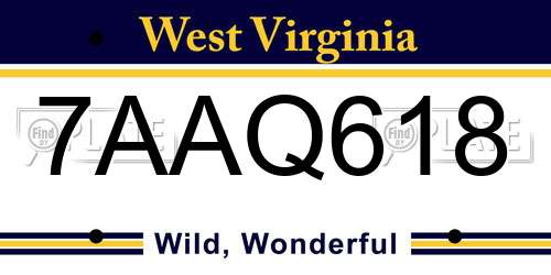 7AAQ618 West Virginia License Plate