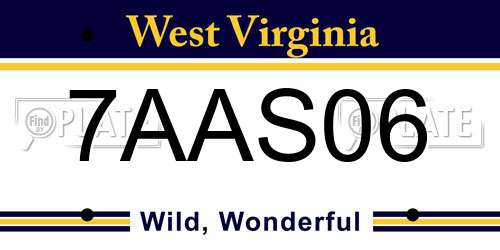 7AAS06 West Virginia License Plate