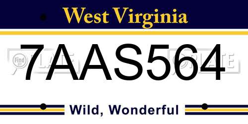 7AAS564 West Virginia License Plate