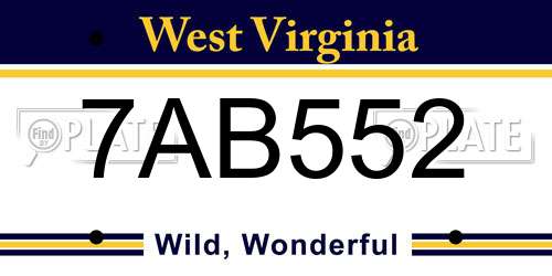 7AB552 West Virginia License Plate