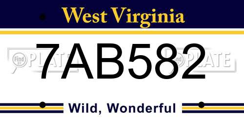 7AB582 West Virginia License Plate